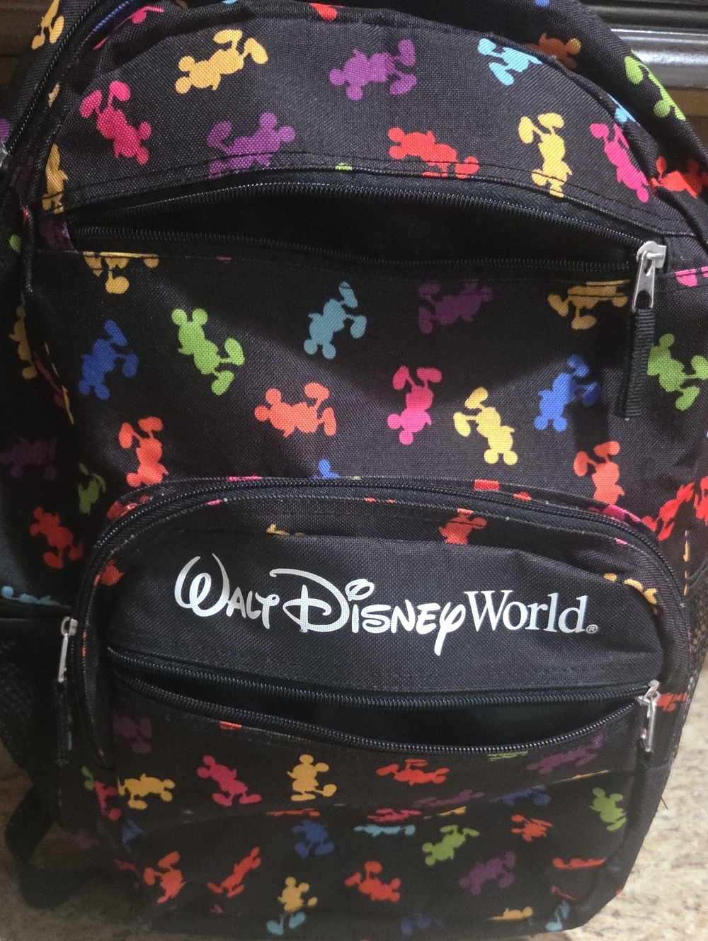 Disney Black Backpack with Rainbow Mickey Silhouettes Disney World Nice!!